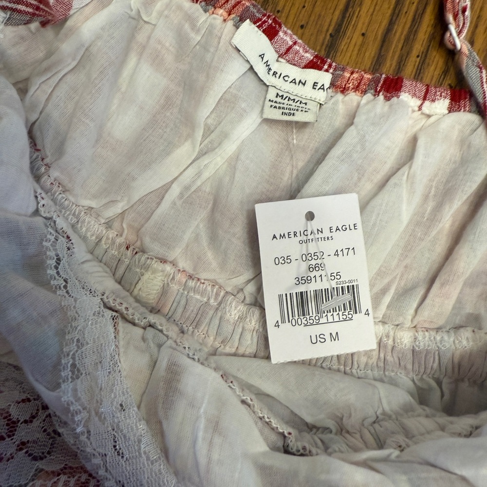 American Eagle Coquette Style Lace Y2K Plaid Top - Picture 4 of 5